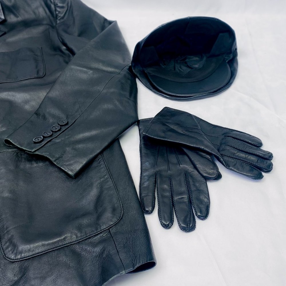 Vintage Pelle Studio Men's Leather Jacket Set W/ Jeff Cap Hat & Driving Gloves View 4